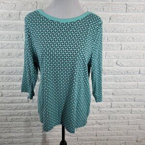 Croft & Barrow Women's XXL Plus Blue Geometric Top 3/4 Sleeve GEO228XE